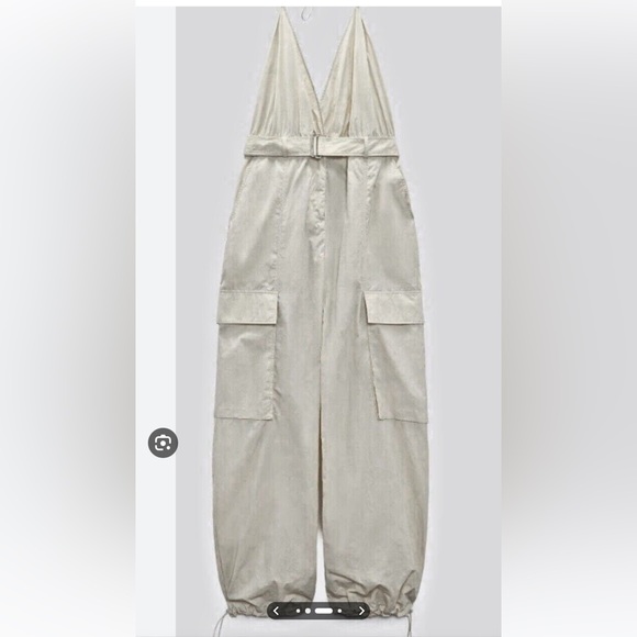 Zara Pants - Zara Woman NWT parachute cargo jumpsuit Size S ivory color